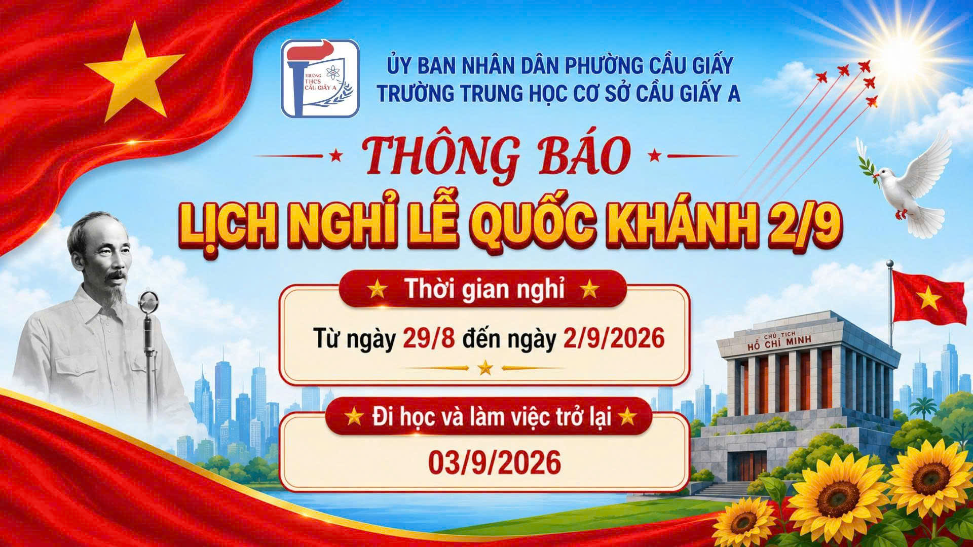 THÔNG BÁO LỊCH NGHỈ LỄ QUỐC KHÁNH 2/9 
