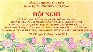 THÀNH LẬP ĐẢNG BỘ TRƯỜNG THCS DỊCH VỌNG VÀ TRIỂN KHAI CÁC HOẠT ĐỘNG CHÍNH TRỊ HƯỚNG TỚI ĐẠI HỘI ĐẢNG BỘ PHƯỜNG CẦU GIẤY LẦN THỨ I, NHIỆM KÌ 2025 - 2030.